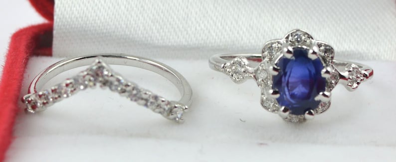 Blue Sapphire Engagement Ring 925 Sterling Silver 2.00 Carat Oval Cut Natural Blue Sapphire Certified Ring