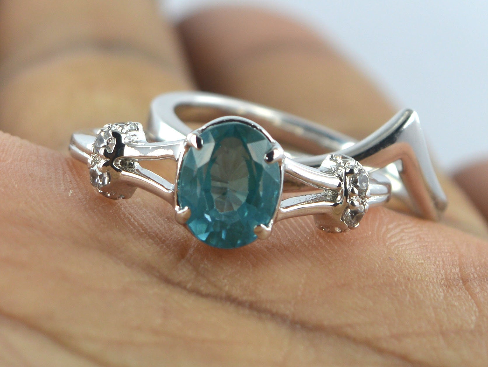 Blue Topaz Engagement Ring 14kt Solid White Gold 2.05 Carat Etsy UK