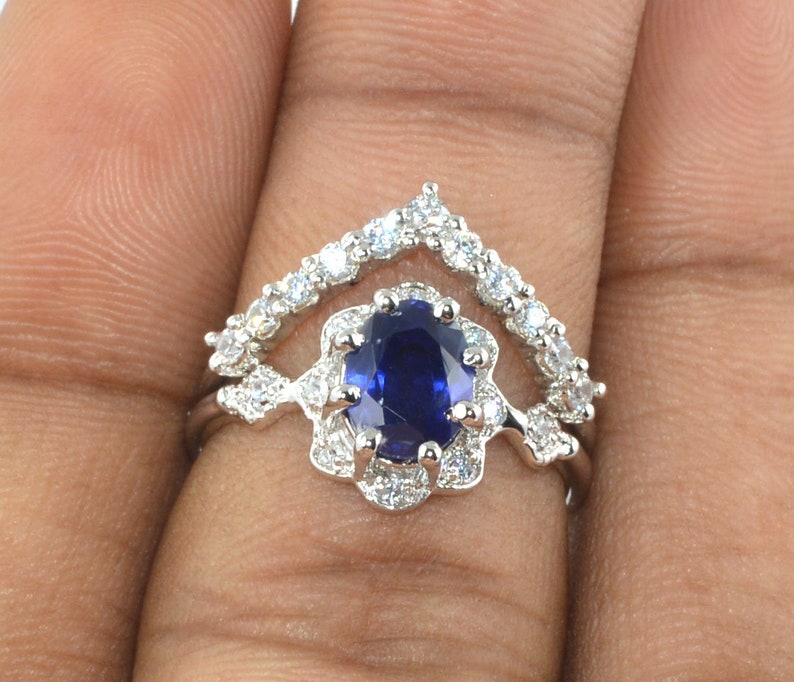 Blue Sapphire Engagement Ring 925 Sterling Silver 2.00 Carat Oval Cut Natural Blue Sapphire Certified Ring