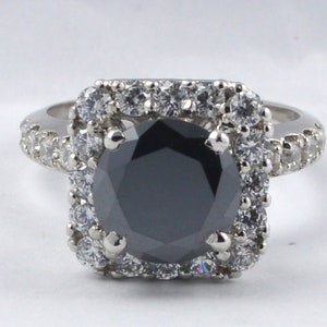 Black Diamond 2.00  Ct Certified 14k Solid White Gold Round Brilliant Cut Black Diamond Halo Engagement Wedding Ring