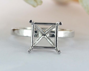 Princess Cut 7.50 mm 14k Genuine White Gold Semi Mount  Ring /14/18k Gold Ring Sterling Sliver Ring