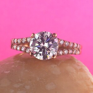 Solitaire Engagement Ring 1.00 Carat Solid 14k Rose Gold Lab Created Man Made Synthetic Simulated Diamonds VVS1 D color Excellent Cut