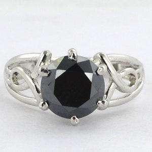 Amazing Ring certified 14k Solid white gold 2.10 Ct Round cut genuine black diamond engagement ring