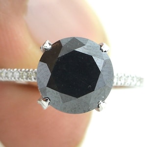 Black Diamond Engagement Ring 5.00 Carat Round Brilliant Cut 925 Sterling Silver Anniversary Ring Birthday Gift
