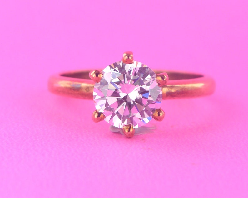 Solitaire Engagement Ring 1.00 Carat Solid 14k Rose Gold Lab Created Man Made Synthetic Simulated Diamonds VVS1 D color Excellent Cut