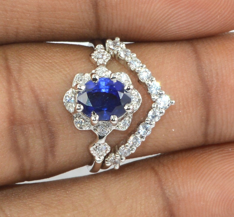 Blue Sapphire Engagement Ring 925 Sterling Silver 2.00 Carat Oval Cut Natural Blue Sapphire Certified Ring