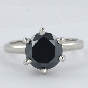 Black Diamond 2.80 Ct Certified 925 Silver Round Brilliant Cut Black Diamond Solitaire Engagement Wedding Ring