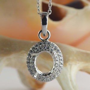 Oval Cut 8 x 6.5 mm 14k Genuine White Gold Semi Mount Pendant ,10/14/18k Gold Pendant Sterling Sliver Pendant