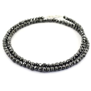 Collana con diamanti neri da 4,00 mm, qualità AAA, certificata, collana con perline di diamanti neri sfaccettati da 18 pollici con chiusura in argento sterling,