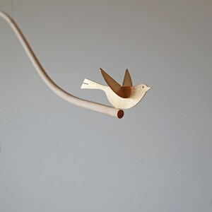 Bird mobile, Kinetic mobile, decor with movement, brass fall leaves mobile, mobile art with metal leaves image 5