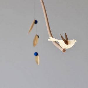 Bird mobile, Kinetic mobile, decor with movement, brass fall leaves mobile, mobile art with metal leaves image 2