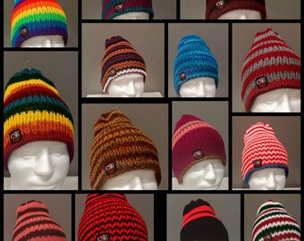 7 Reversible Knitted Beanie Hat Toboggan Skull Cap
