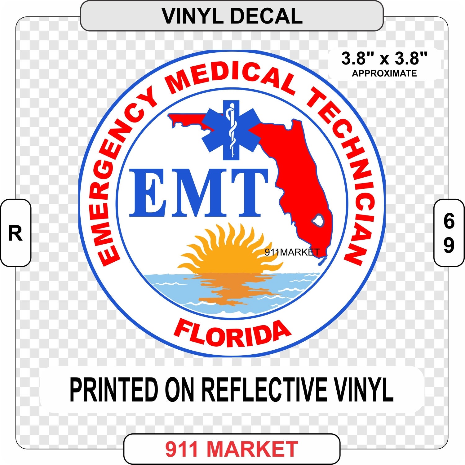 Florida EMT Reflective Vinyl Decal Emergency Medical Etsy