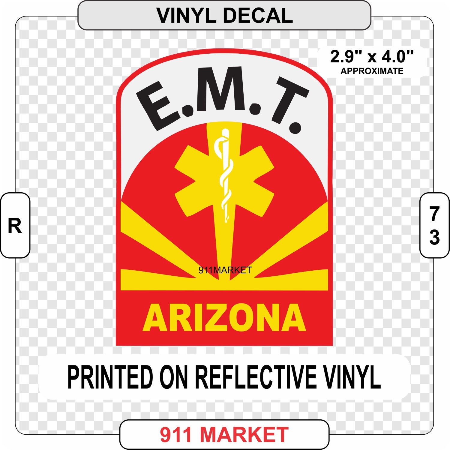 Arizona EMT Reflective Vinyl Decal Emergency Medical Technician AZ Car Sticker Q 40