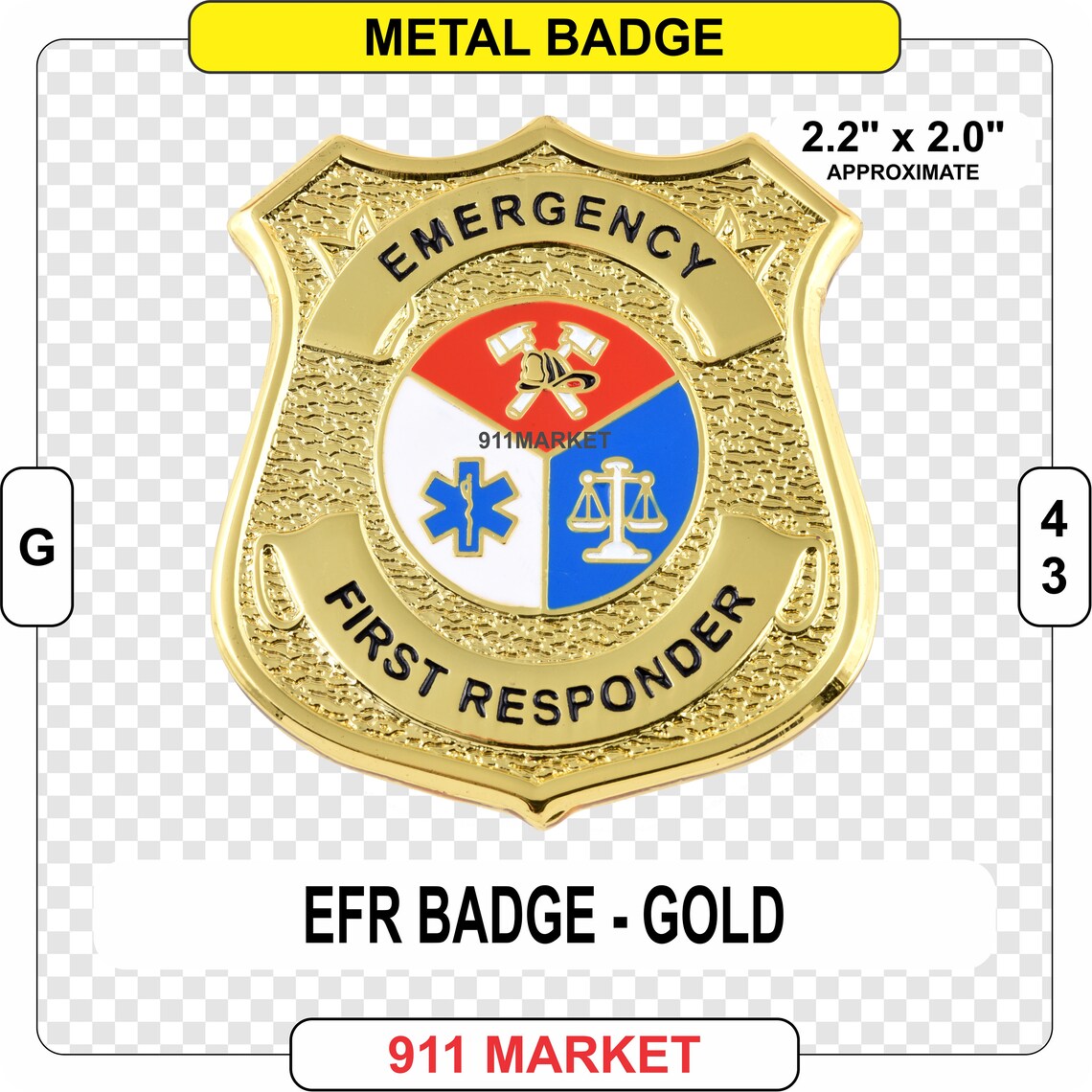 Emergency First Responder Badge Gold EFR 2 Solid Heavy Etsy