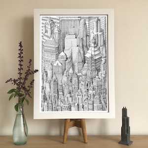 Homage To Skyscrapers - cityscape art print, architecture wall art, architectural drawings, city illustration print, cityscape illustration
