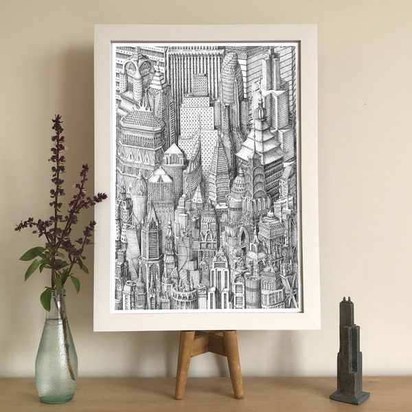 Hommage aux gratte-ciel - impression d'art de paysage urbain, art mural d'architecture, dessins d'architecture, impression d'illustration de ville, illustration de paysage urbain