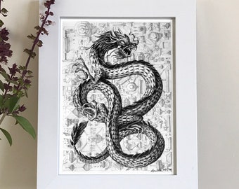 Dragonopolis - Chinese dragon print, Japanese dragon print, dragon art print, dragon wall art, mythical creatures print, art print dragon