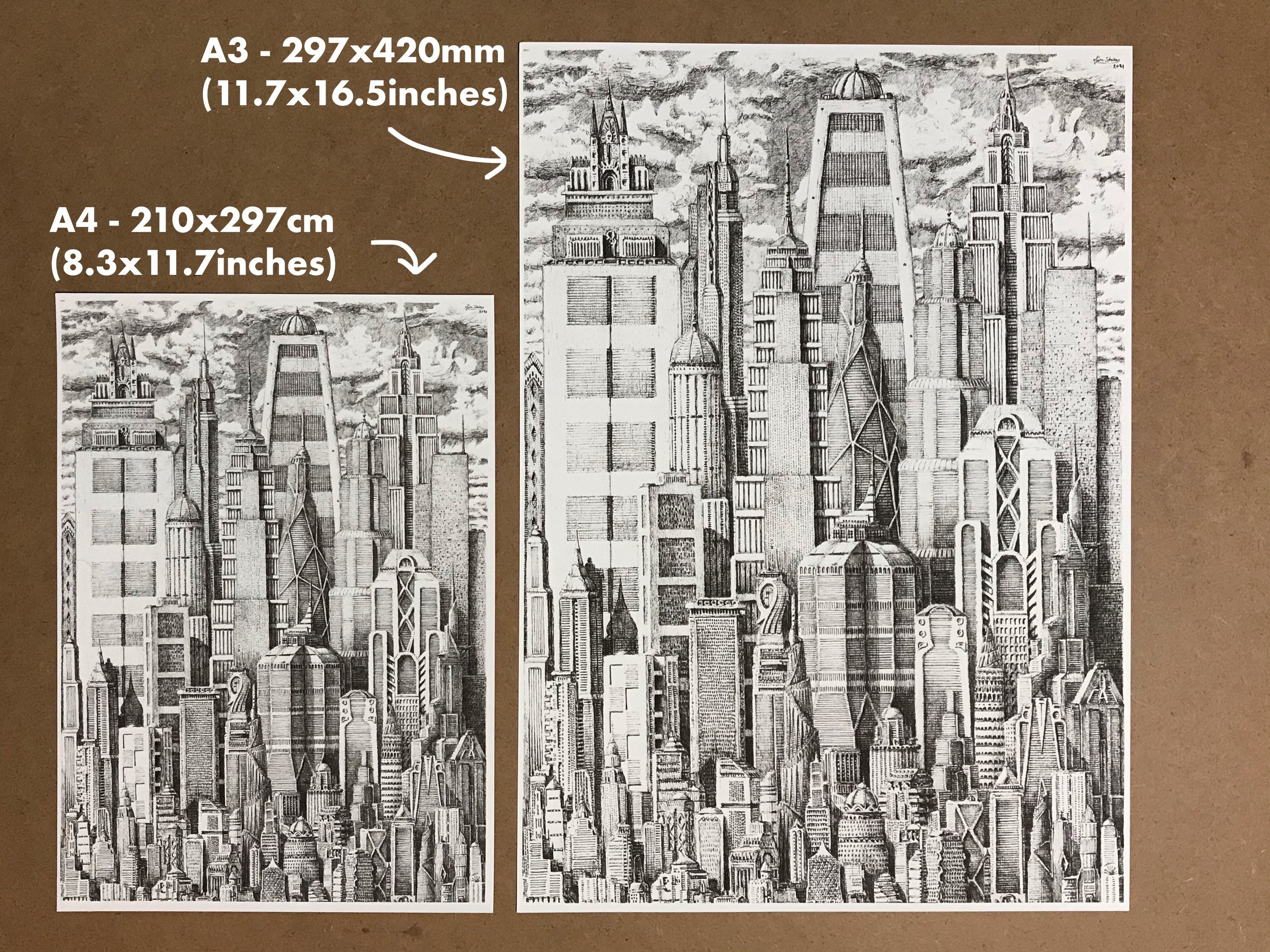 スプレーアート作品『Cyber City』A3サイズ原画 スプレーアート原画作品：3Dアート「枠」 絵画 世界放浪スプレー
