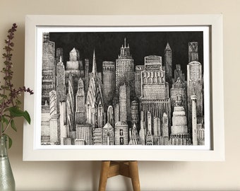 Vertical Visage - cityscape art print, giclee art print, city art, cityscape painting, city drawing, architecture drawing, city illustration