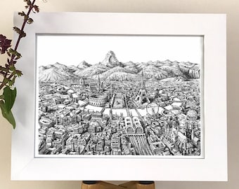 A European Perspective - cityscape art print, giclee art print, city art, cityscape painting, city drawing, cityscape wall art,