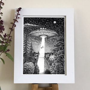 Beam Me Up Daisy - UFO art print, UFO print, nerdy art print, alien art print, scifi art print, xfiles, alien wall art, UFO, ufo wall art