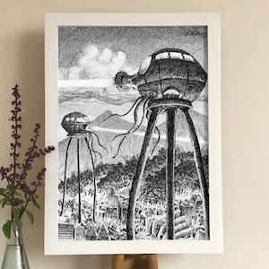 Tripods Attack - war of the worlds print, war of the worlds art, scifi wall art, nerdy art print, alien art print, scifi art print