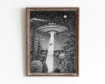 UFO Abduction Art Print: Beam Me Up Daisy (Digital Download)