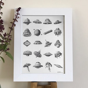 Ufo Lineup - UFO Kunstdruck, UFO Print, Nerdy Kunstdruck, Alien Wandkunst, Scifi Kunstdruck, X-Dateien, Alien Wandkunst, UFO, Ufo Wandkunst