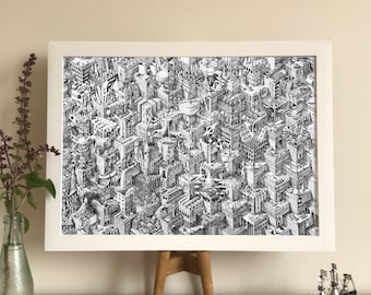 Geometric Odyssey of Imagination - tessellation, tessellation print, geometric art print, abstract art print, ink art prints, pattern print