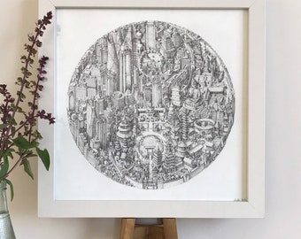 Neo Yin Yang - cityscape art print, yin & yang print, architecture print, asian art print, contemporary wall art, prints, abstract art print