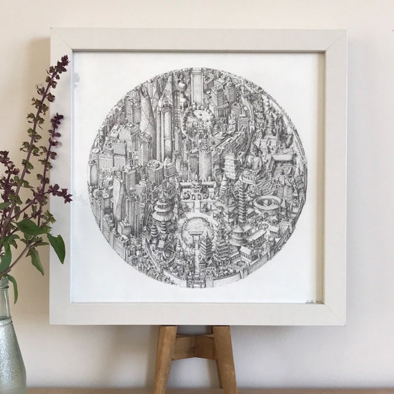 Neo Yin Yang - cityscape art print, yin & yang print, architecture print, asian art print, contemporary wall art, prints, abstract art print
