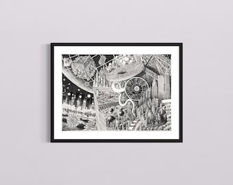 Surrealist Architecture Print: Black and White Cityscape Art