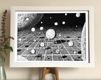 Cosmic Synthwave Vibes - cityscape art print, giclee art print, city art, cityscape painting, city drawing, space art print, cosmos art