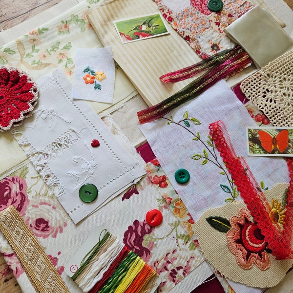 Beautiful Slow Stitch Kit | Textile Crafts | Eco-friendly Sewing | Slow Stitching | Sewing Kit | Mindful Sewing | Preloved Fabric Art
