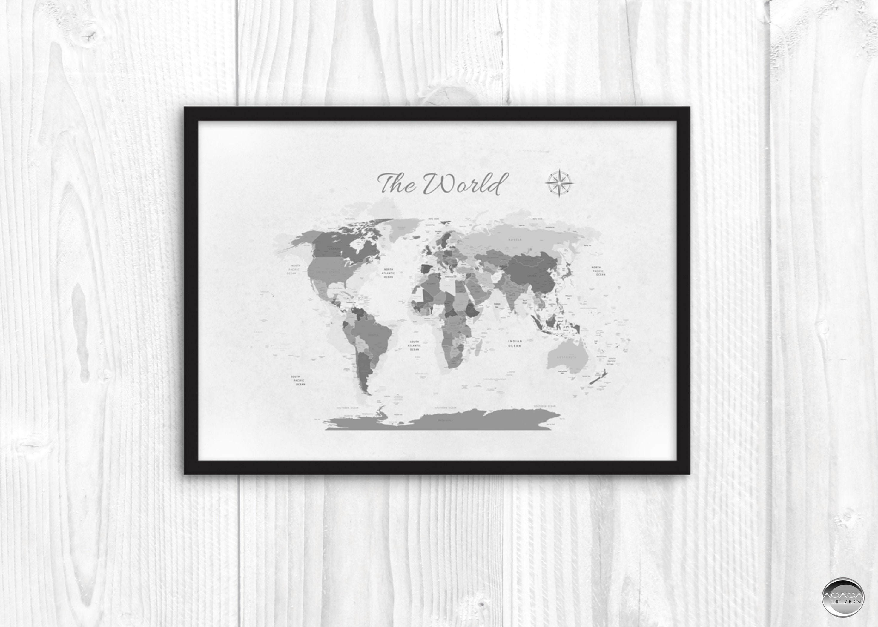 World Map Poster Framed World Map Wall Art Long Distance Etsy