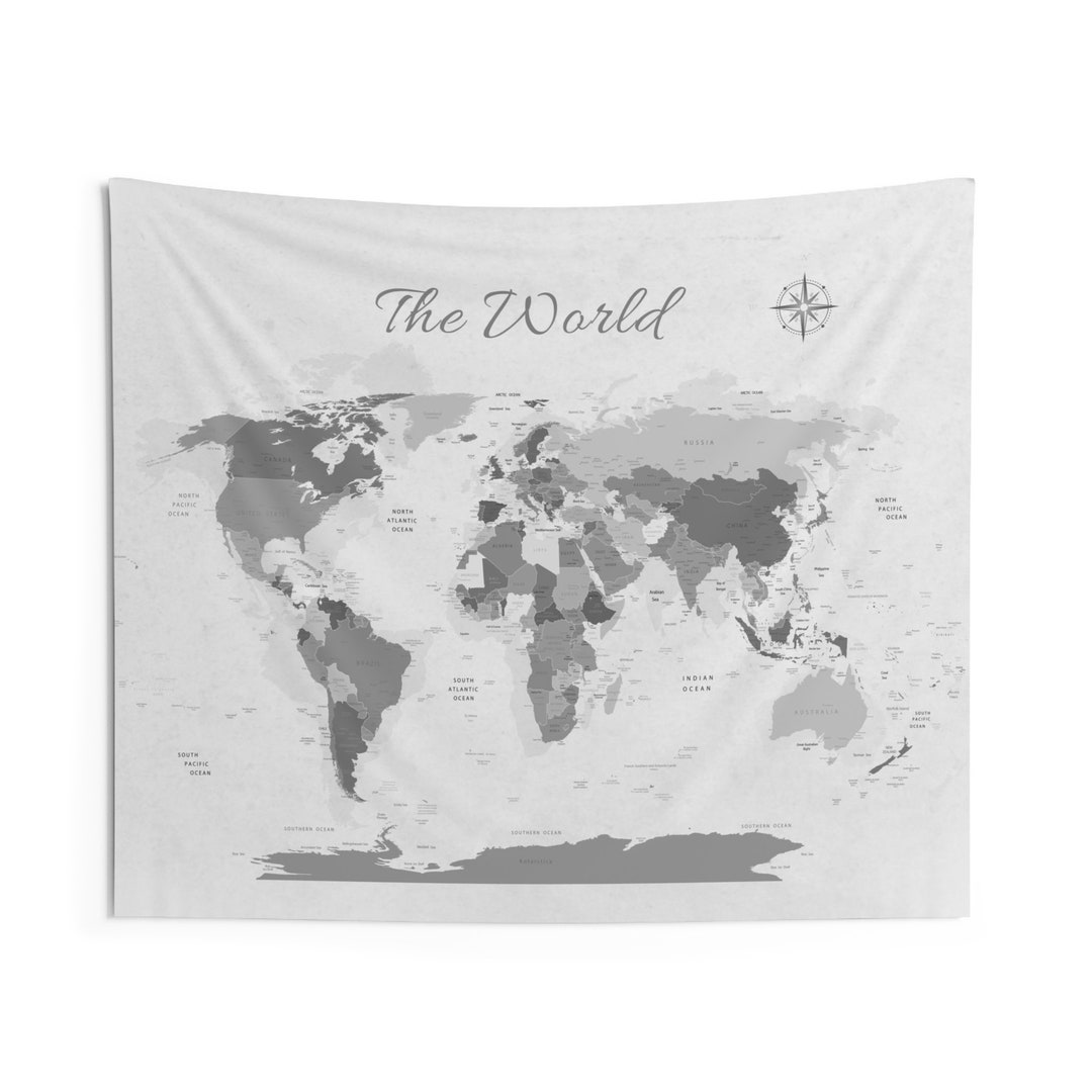 World Map Tapestry Map Wall Tapestry Long Distance Etsy