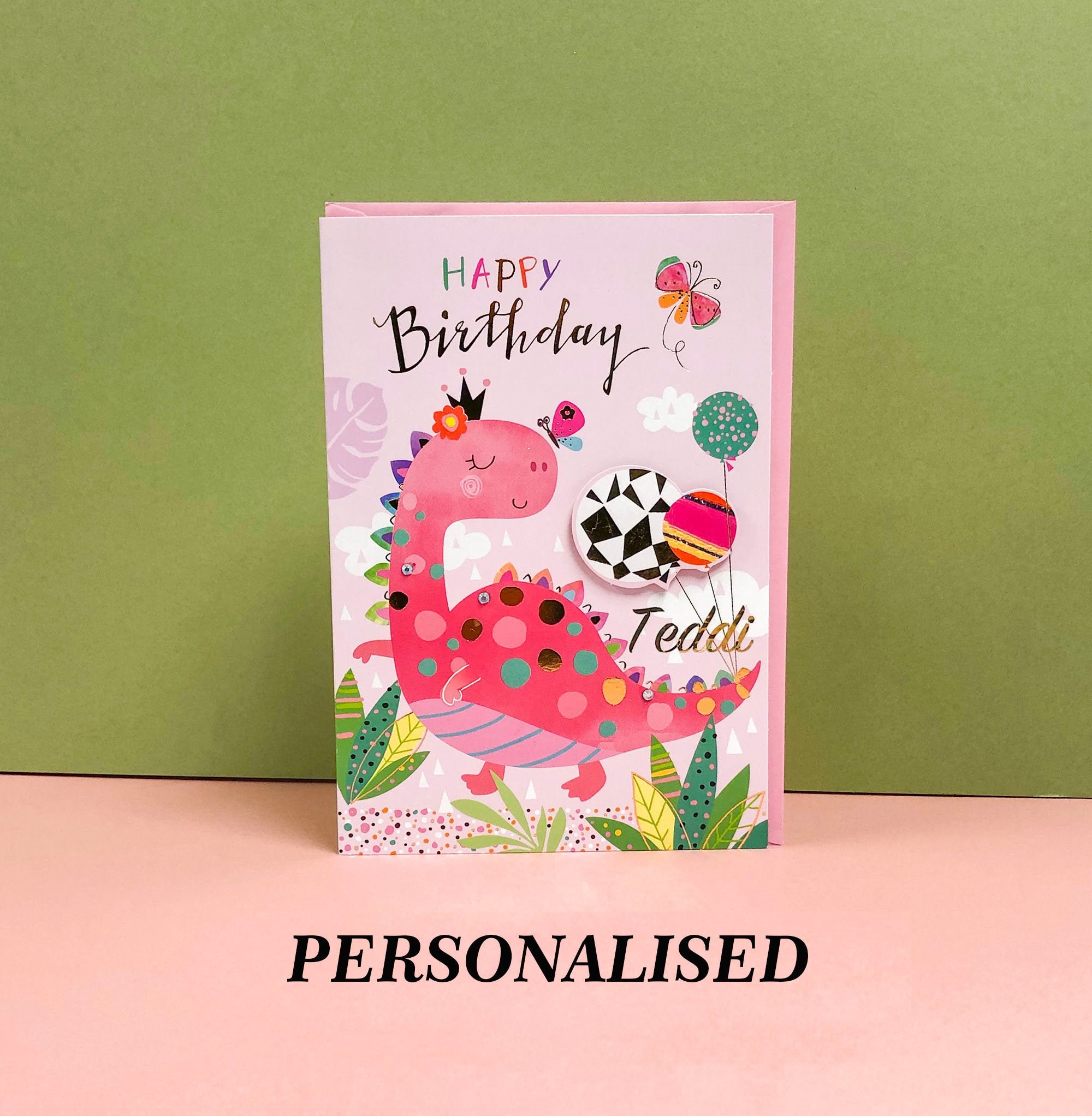 Birthday Card Personalised Name For Girls Kids Her Cute Pink Etsy
