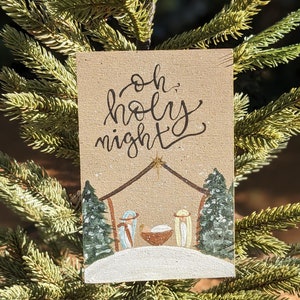 Carte postale de Noël, carte en bois de la Nativité de la nuit sainte, cadeau basé sur la foi peint à la main pour les vacances et les amis