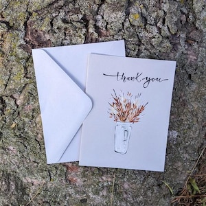 Carte de remerciement, vase bohème peint à la main, intérieur vierge avec enveloppe, cadeau idéal pour toute occasion
