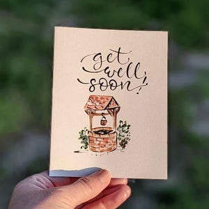 Carte Get Well Soon, carte de voeux drôle de jeu de mots peinte à la main, cadeau d'encouragement vierge à l'intérieur sur papier cartonné