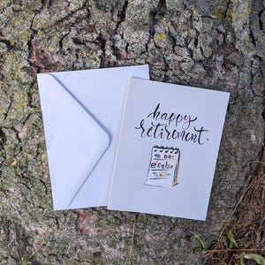 Carte de voeux Joyeuse retraite - papier cartonné peint à la main, agenda « À faire : détente », cadeau de retraite parfait, enveloppe incluse