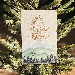 Verset biblique carte - carte postale peinte de la Nativité de Noël, Isaïe 9:6, cadeau de vacances basé sur la foi pour la famille et les amis