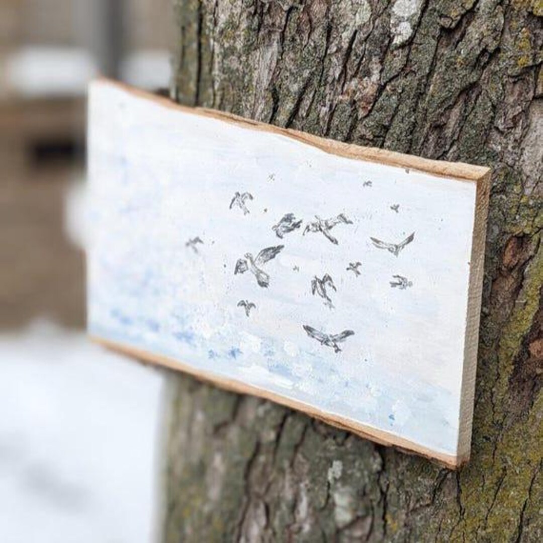 Rustic Wood Art Birds in Sky Original Painting, Hand Painted Beachy ...