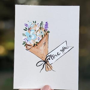 Je t'aime, carte de voeux, bouquet de fleurs aquarelle peint à la main, message romantique, cadeau parfait pour la fête des mères et des occasions spéciales