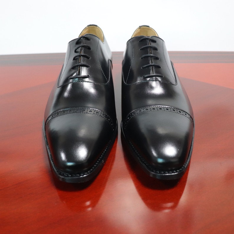 Goodyear Welted Oxford Quarter Brogue Cap Toe Shoes Etsy