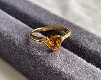 Stylish and Unique Triangle Yellow Tourmaline Ring in 925 Sterling Silver & 18K Gold Plated