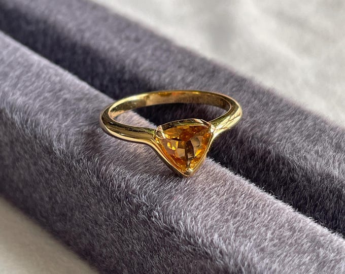 Stylish and Unique Triangle Yellow Tourmaline Ring in 925 Sterling Silver & 18K Gold Plated
