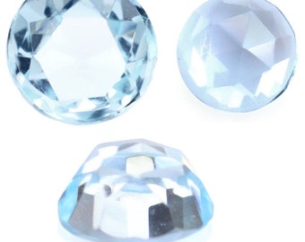 Cabochões de topázio azul-celeste com lapidação rosa: pedra preciosa redonda calibrada