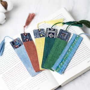 Tassel Bookmark Vintage Bookmarks, Reader Gifts, Book Lover Gift, Handmade Bookmarks, Hemp Fabric, Perfect Gift for Teachers image 1